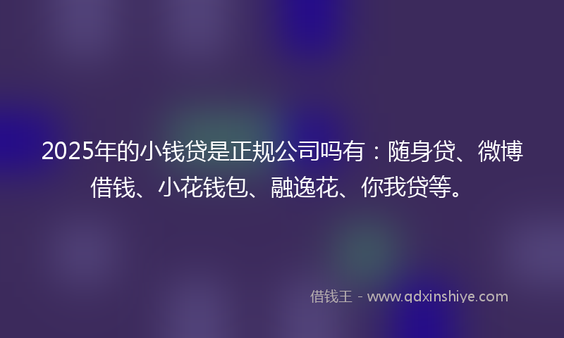 2025年的小钱贷是正规公司吗有：随身贷、微博借钱、小花钱包、融逸花、你我贷等。
