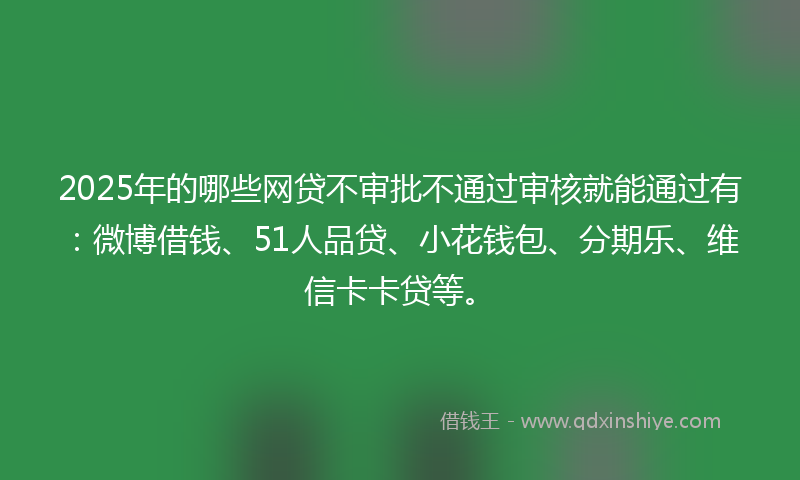 2025年的哪些网贷不审批不通过审核就能通过有：微博借钱、51人品贷、小花钱包、分期乐、维信卡卡贷等。