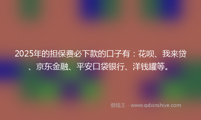 2025年的担保费必下款的口子有：花呗、我来贷、京东金融、平安口袋银行、洋钱罐等。