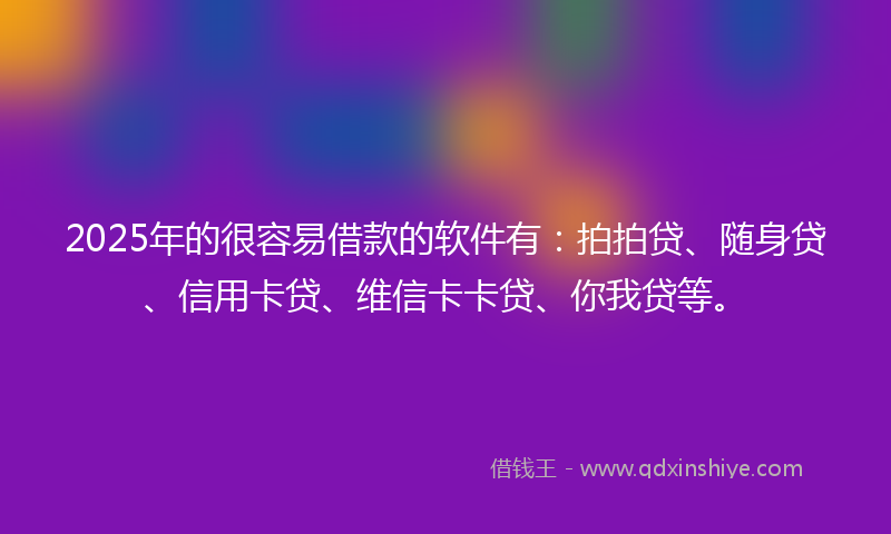 2025年的很容易借款的软件有：拍拍贷、随身贷、信用卡贷、维信卡卡贷、你我贷等。