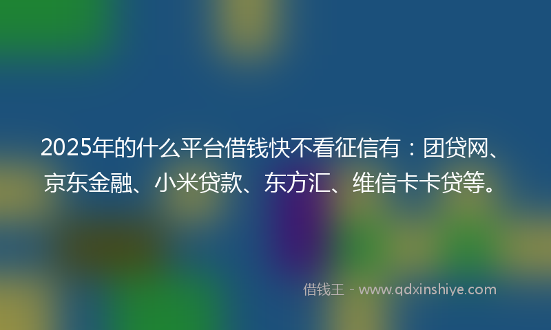 2025年的什么平台借钱快不看征信有：团贷网、京东金融、小米贷款、东方汇、维信卡卡贷等。