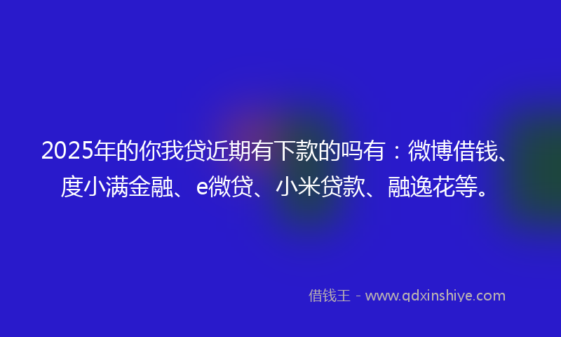 2025年的你我贷近期有下款的吗有：微博借钱、度小满金融、e微贷、小米贷款、融逸花等。