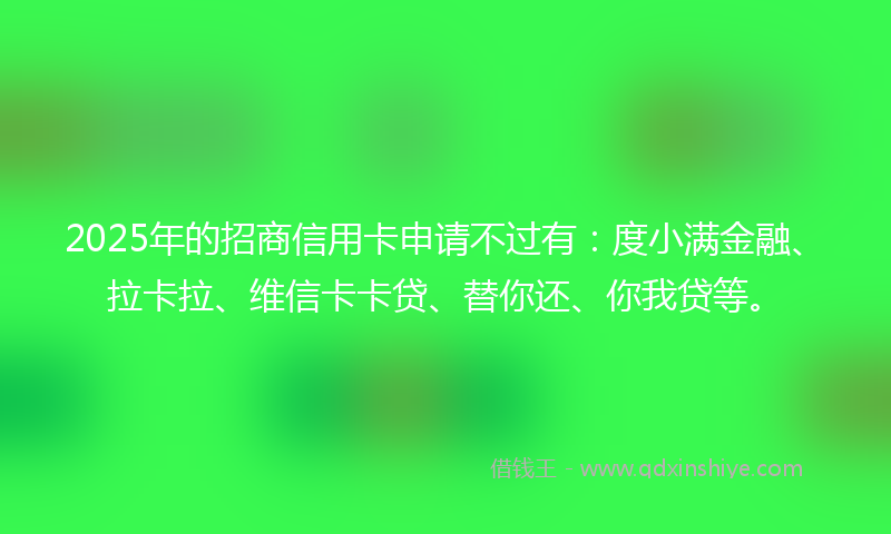 2025年的招商信用卡申请不过有：度小满金融、拉卡拉、维信卡卡贷、替你还、你我贷等。