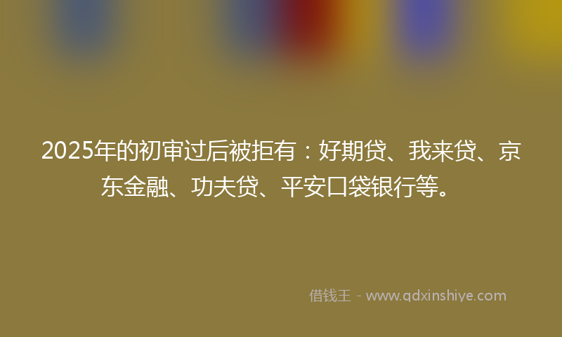 2025年的初审过后被拒有：好期贷、我来贷、京东金融、功夫贷、平安口袋银行等。