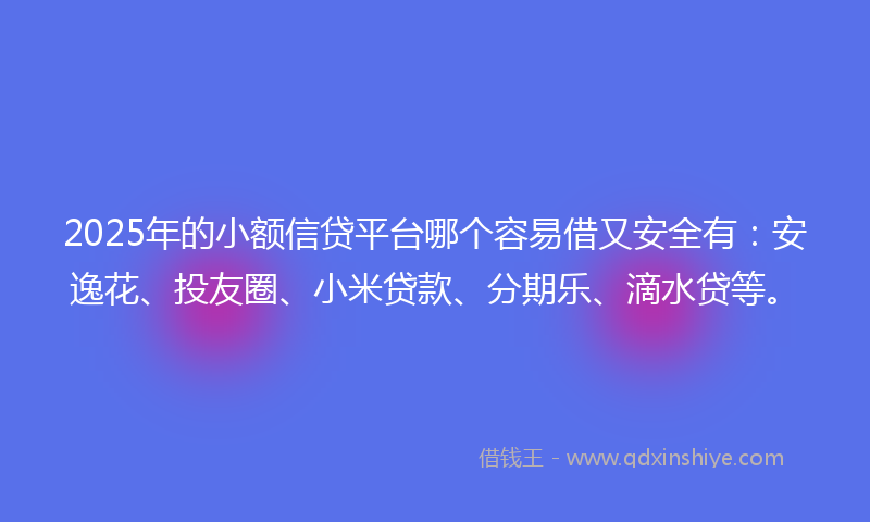 2025年的小额信贷平台哪个容易借又安全有：安逸花、投友圈、小米贷款、分期乐、滴水贷等。