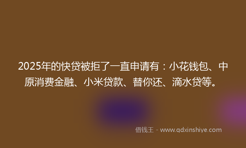 2025年的快贷被拒了一直申请有：小花钱包、中原消费金融、小米贷款、替你还、滴水贷等。