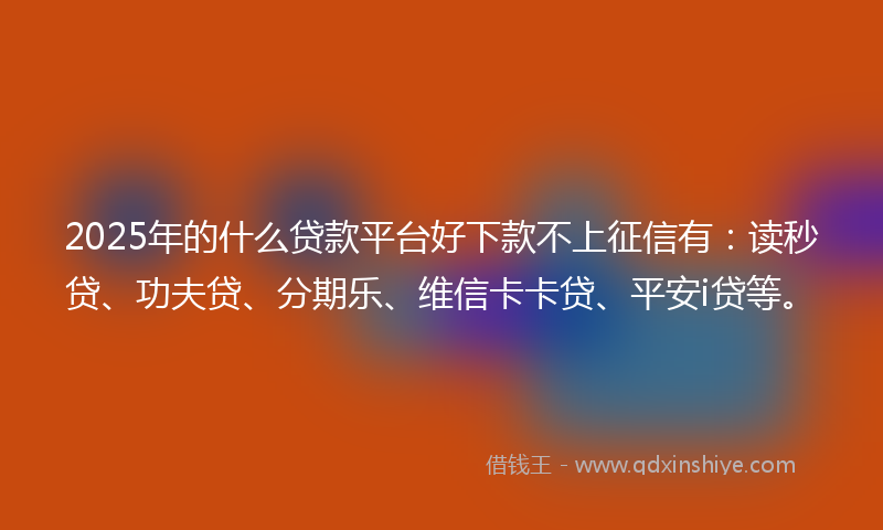 2025年的什么贷款平台好下款不上征信有：读秒贷、功夫贷、分期乐、维信卡卡贷、平安i贷等。