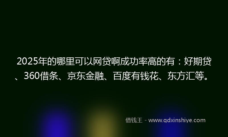 2025年的哪里可以网贷啊成功率高的有：好期贷、360借条、京东金融、百度有钱花、东方汇等。
