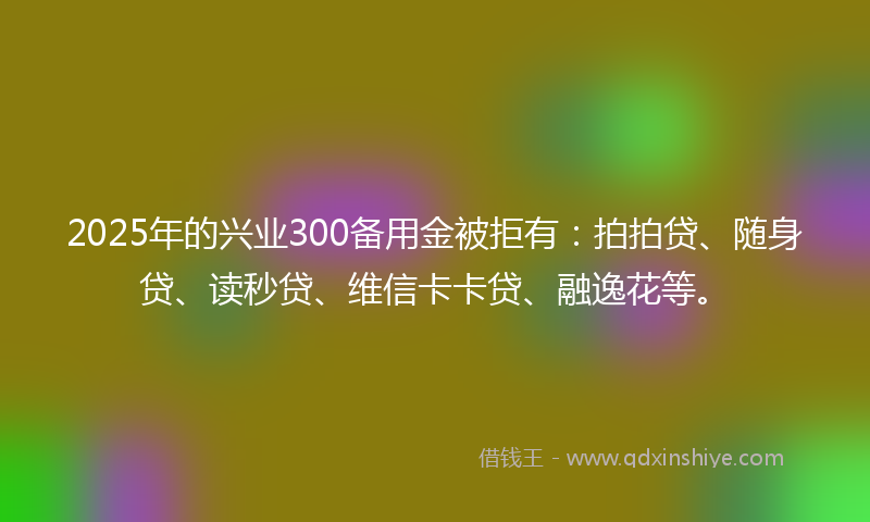 2025年的兴业300备用金被拒有：拍拍贷、随身贷、读秒贷、维信卡卡贷、融逸花等。