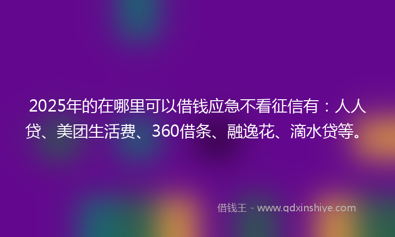 2025年的在哪里可以借钱应急不看征信有：人人贷、美团生活费、360借条、融逸花、滴水贷等。