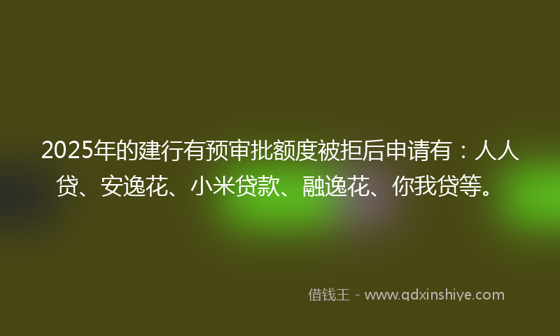 2025年的建行有预审批额度被拒后申请有：人人贷、安逸花、小米贷款、融逸花、你我贷等。