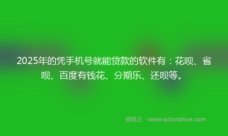 2025年的凭手机号就能贷款的软件有：花呗、省呗、百度有钱花、分期乐、还呗等。