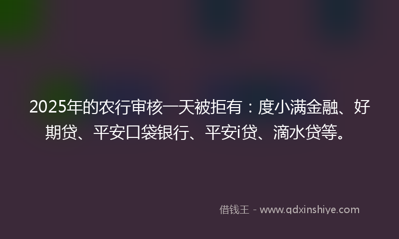 2025年的农行审核一天被拒有：度小满金融、好期贷、平安口袋银行、平安i贷、滴水贷等。