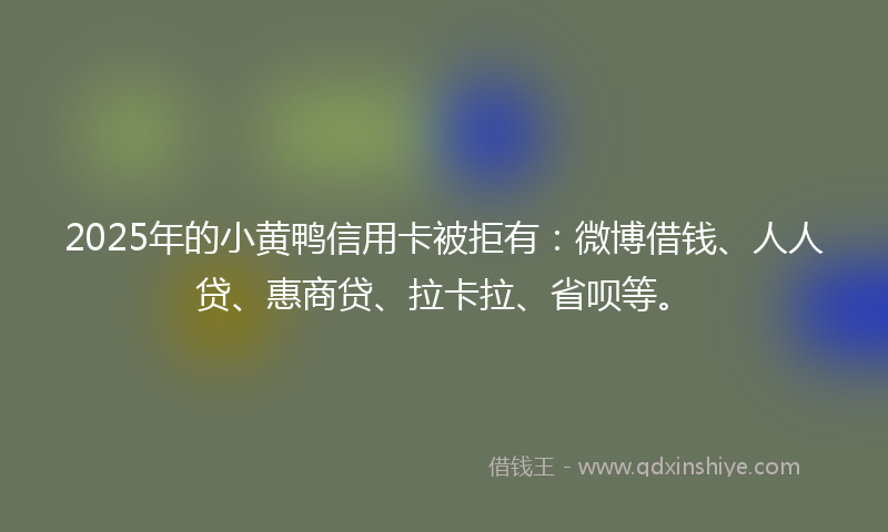 2025年的小黄鸭信用卡被拒有：微博借钱、人人贷、惠商贷、拉卡拉、省呗等。