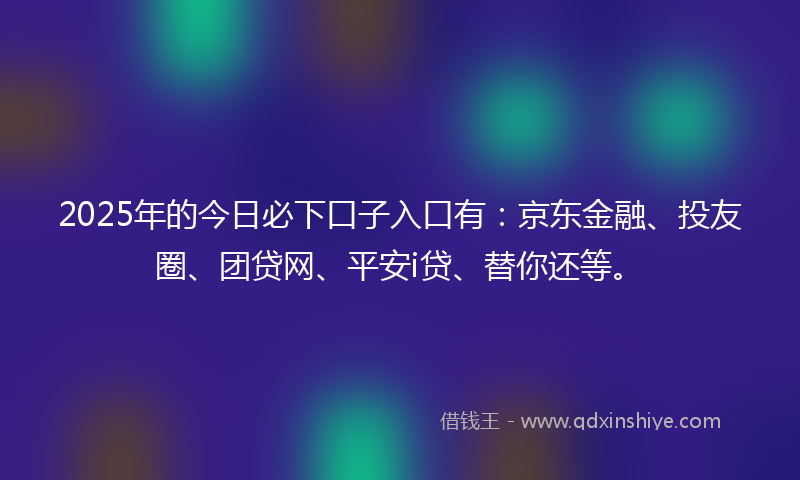 2025年的今日必下口子入口有：京东金融、投友圈、团贷网、平安i贷、替你还等。