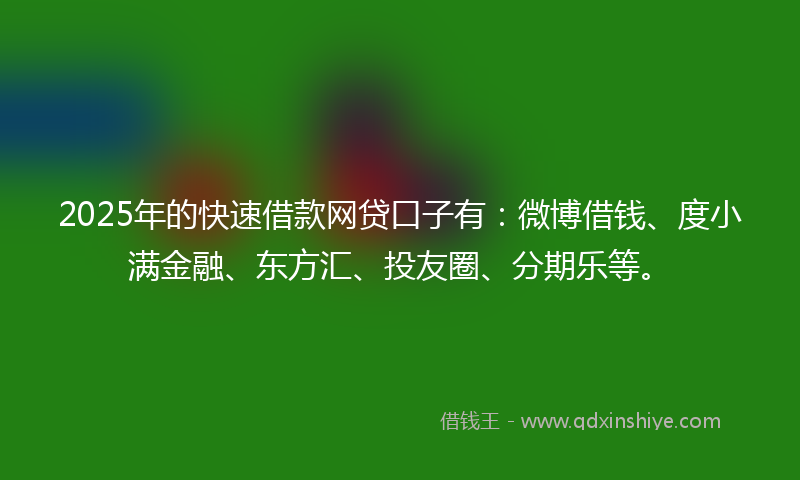 2025年的快速借款网贷口子有：微博借钱、度小满金融、东方汇、投友圈、分期乐等。