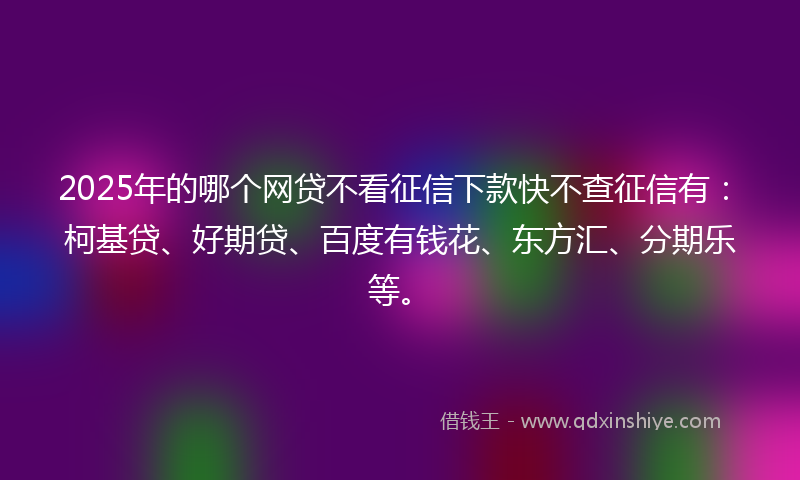 2025年的哪个网贷不看征信下款快不查征信有：柯基贷、好期贷、百度有钱花、东方汇、分期乐等。