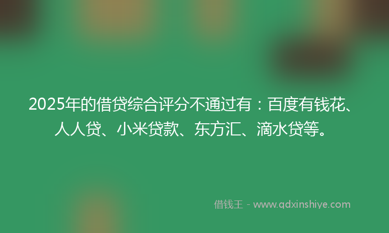 2025年的借贷综合评分不通过有：百度有钱花、人人贷、小米贷款、东方汇、滴水贷等。
