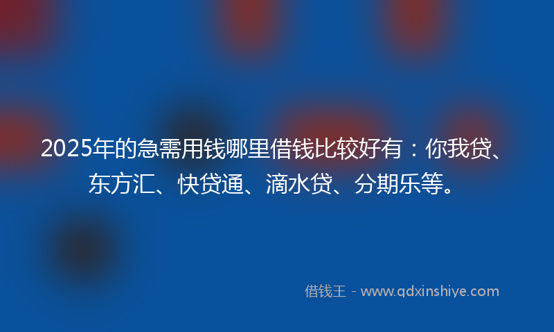 2025年的急需用钱哪里借钱比较好有：你我贷、东方汇、快贷通、滴水贷、分期乐等。