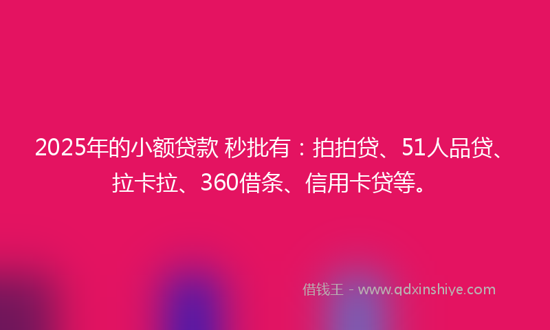 2025年的小额贷款 秒批有：拍拍贷、51人品贷、拉卡拉、360借条、信用卡贷等。
