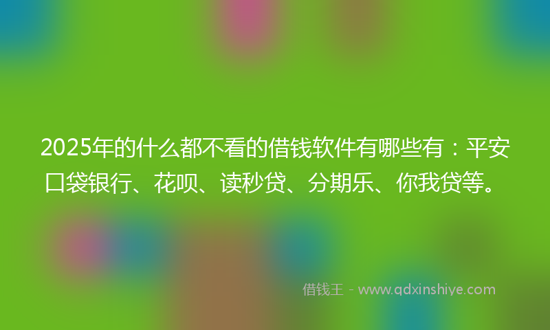 2025年的什么都不看的借钱软件有哪些有：平安口袋银行、花呗、读秒贷、分期乐、你我贷等。