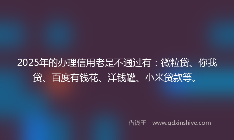 2025年的办理信用老是不通过有：微粒贷、你我贷、百度有钱花、洋钱罐、小米贷款等。