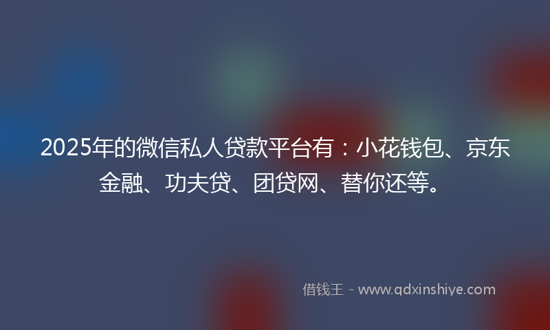 2025年的微信私人贷款平台有：小花钱包、京东金融、功夫贷、团贷网、替你还等。