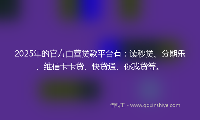 2025年的官方自营贷款平台有：读秒贷、分期乐、维信卡卡贷、快贷通、你我贷等。