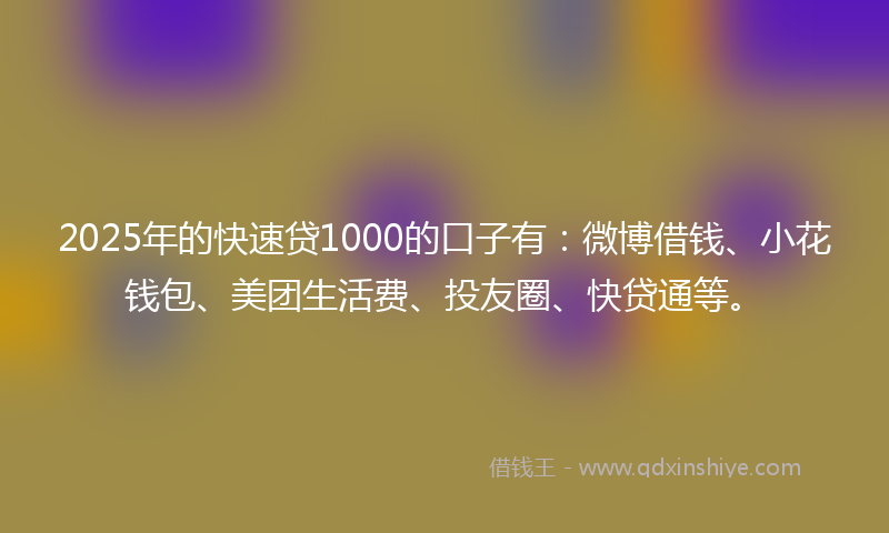 2025年的快速贷1000的口子有：微博借钱、小花钱包、美团生活费、投友圈、快贷通等。