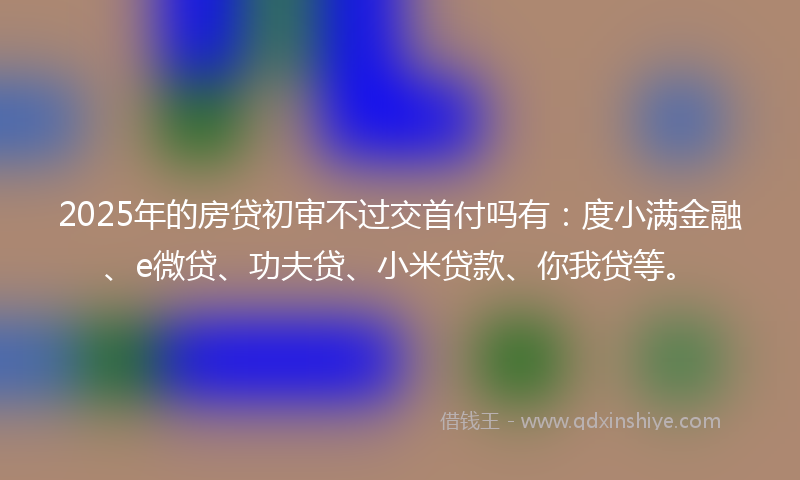 2025年的房贷初审不过交首付吗有：度小满金融、e微贷、功夫贷、小米贷款、你我贷等。