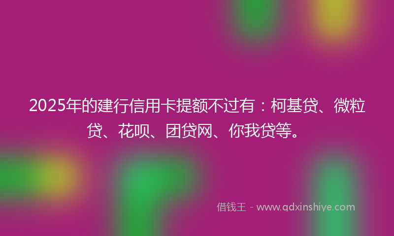 2025年的建行信用卡提额不过有：柯基贷、微粒贷、花呗、团贷网、你我贷等。