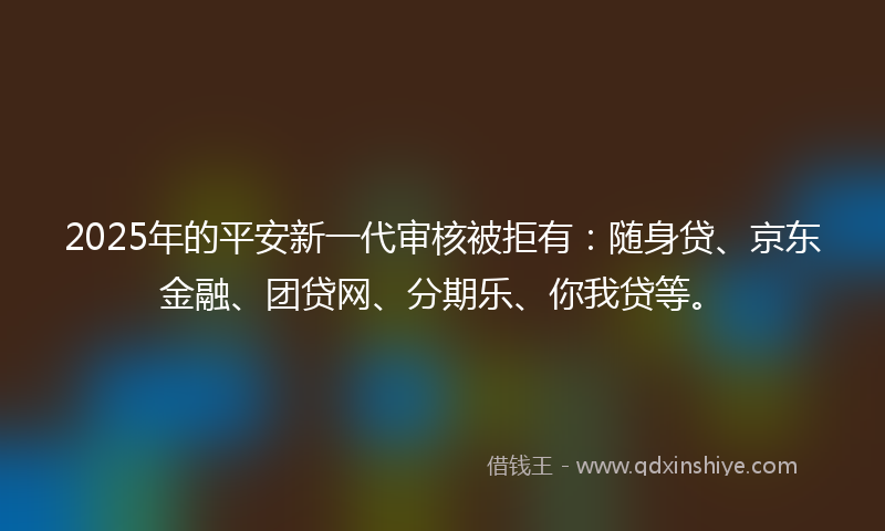 2025年的平安新一代审核被拒有：随身贷、京东金融、团贷网、分期乐、你我贷等。