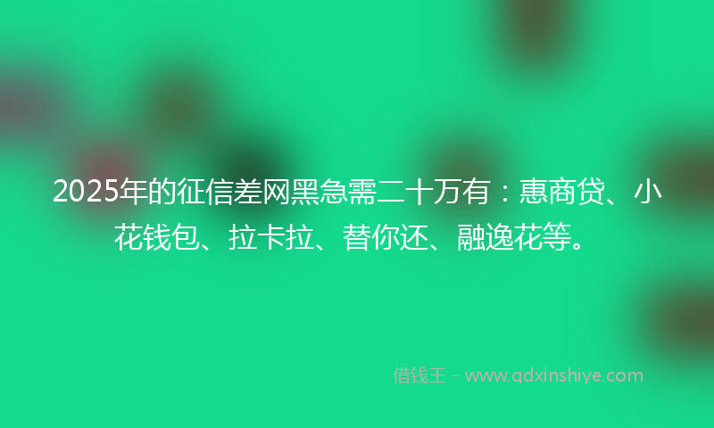 2025年的征信差网黑急需二十万有：惠商贷、小花钱包、拉卡拉、替你还、融逸花等。