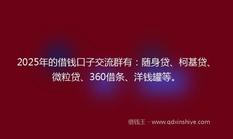2025年的借钱口子交流群有：随身贷、柯基贷、微粒贷、360借条、洋钱罐等。