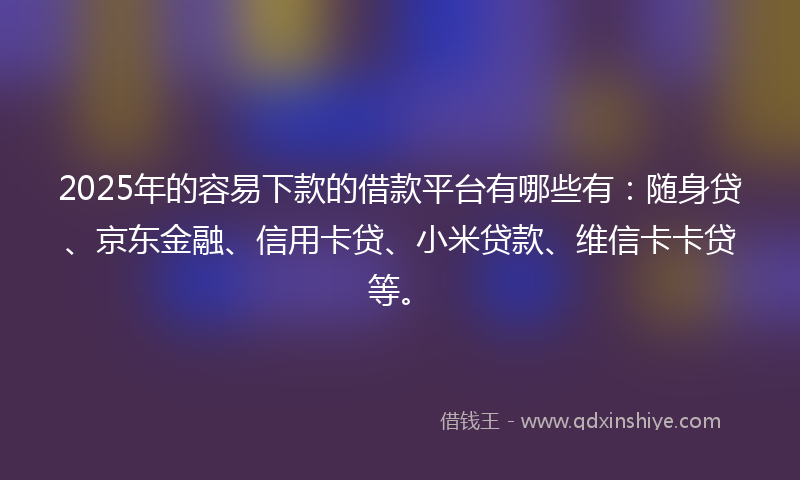 2025年的容易下款的借款平台有哪些有：随身贷、京东金融、信用卡贷、小米贷款、维信卡卡贷等。