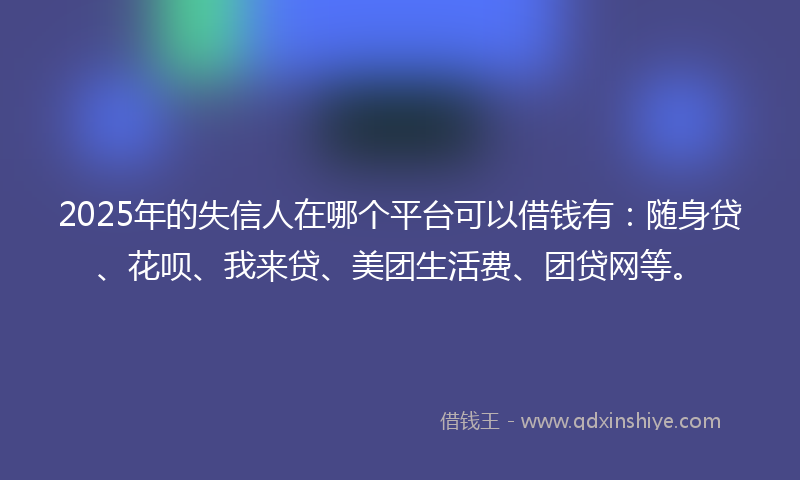 2025年的失信人在哪个平台可以借钱有：随身贷、花呗、我来贷、美团生活费、团贷网等。