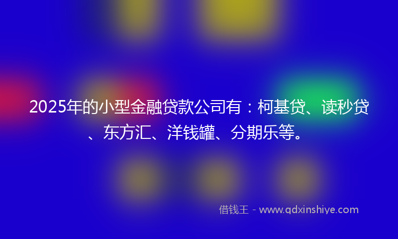 2025年的小型金融贷款公司有：柯基贷、读秒贷、东方汇、洋钱罐、分期乐等。