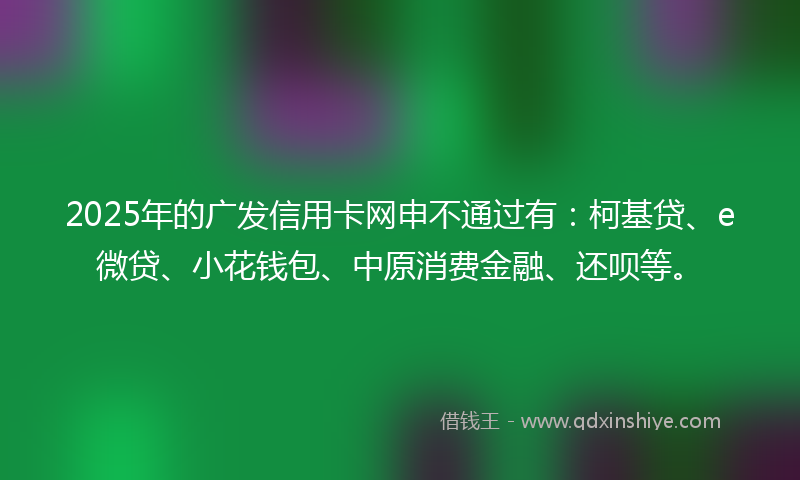 2025年的广发信用卡网申不通过有：柯基贷、e微贷、小花钱包、中原消费金融、还呗等。