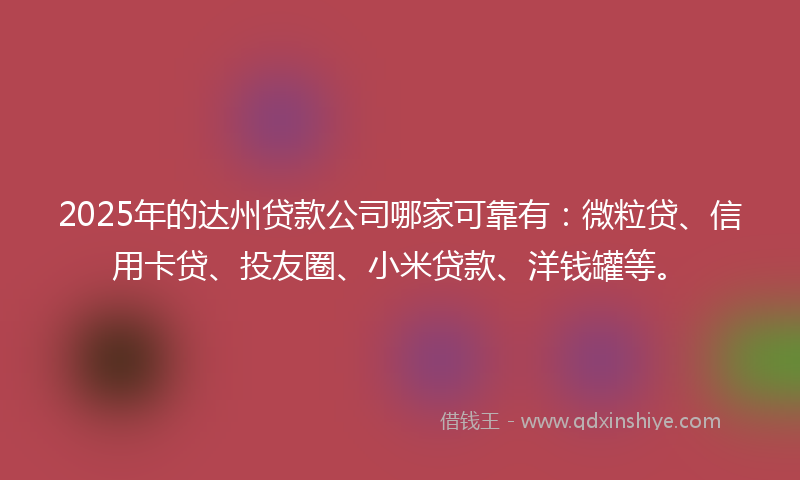 2025年的达州贷款公司哪家可靠有：微粒贷、信用卡贷、投友圈、小米贷款、洋钱罐等。
