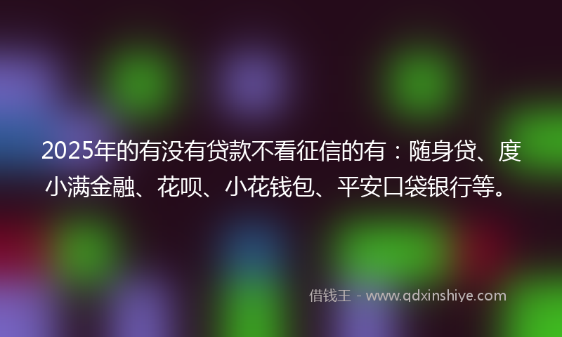 2025年的有没有贷款不看征信的有：随身贷、度小满金融、花呗、小花钱包、平安口袋银行等。