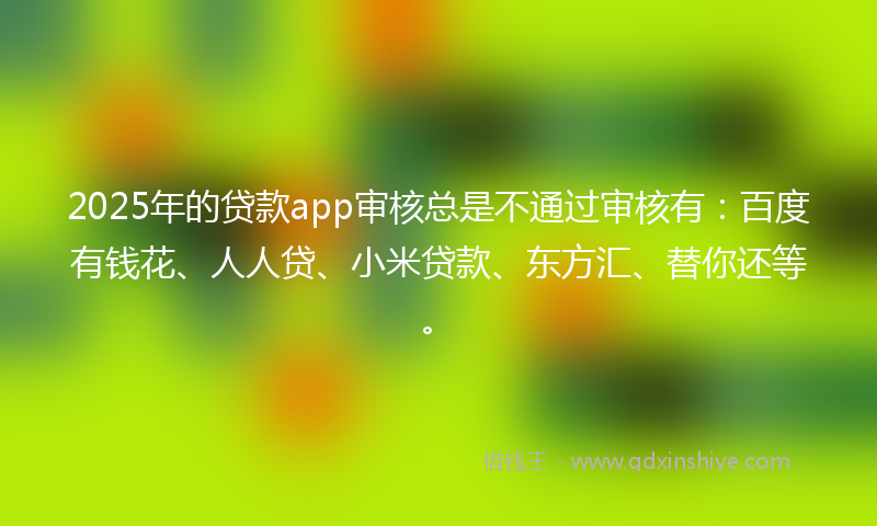 2025年的贷款app审核总是不通过审核有：百度有钱花、人人贷、小米贷款、东方汇、替你还等。