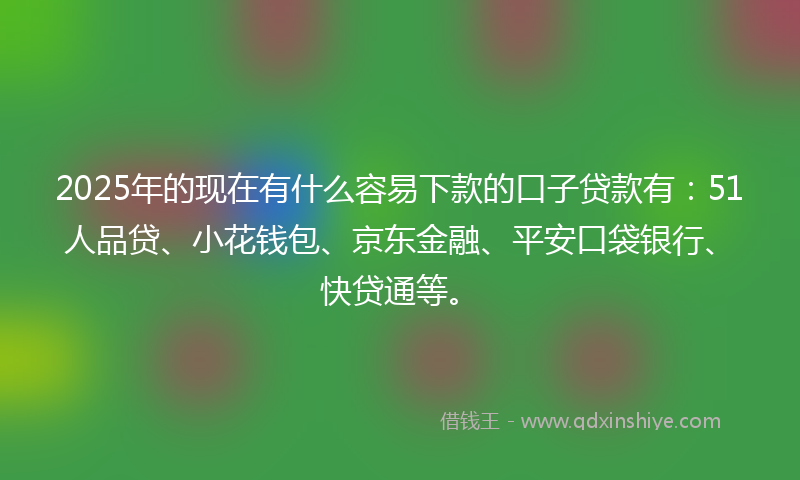 2025年的现在有什么容易下款的口子贷款有：51人品贷、小花钱包、京东金融、平安口袋银行、快贷通等。