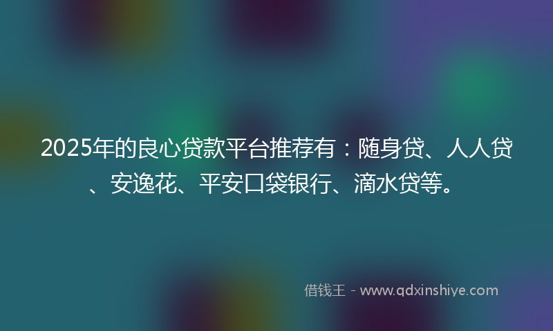 2025年的良心贷款平台推荐有：随身贷、人人贷、安逸花、平安口袋银行、滴水贷等。