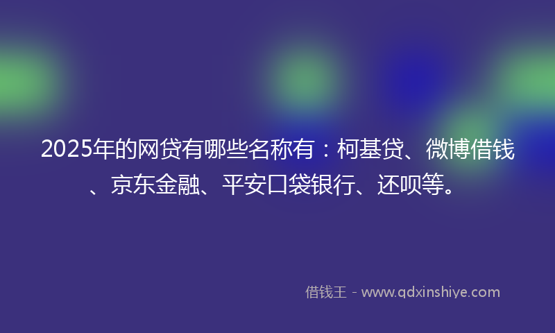 2025年的网贷有哪些名称有：柯基贷、微博借钱、京东金融、平安口袋银行、还呗等。