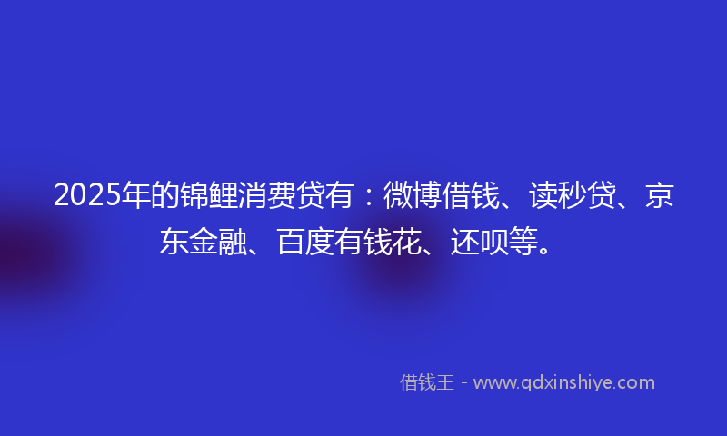 2025年的锦鲤消费贷有：微博借钱、读秒贷、京东金融、百度有钱花、还呗等。