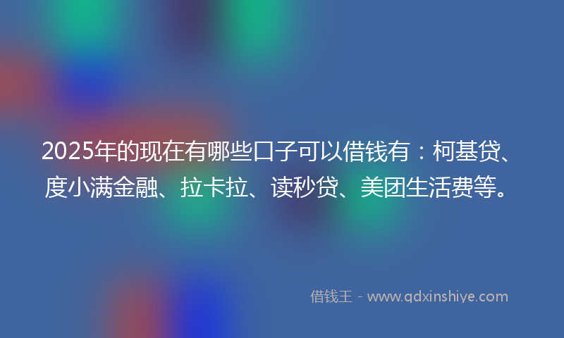 2025年的现在有哪些口子可以借钱有：柯基贷、度小满金融、拉卡拉、读秒贷、美团生活费等。