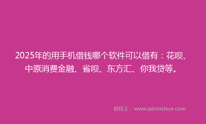 2025年的用手机借钱哪个软件可以借有：花呗、中原消费金融、省呗、东方汇、你我贷等。