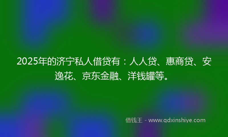 2025年的济宁私人借贷有：人人贷、惠商贷、安逸花、京东金融、洋钱罐等。