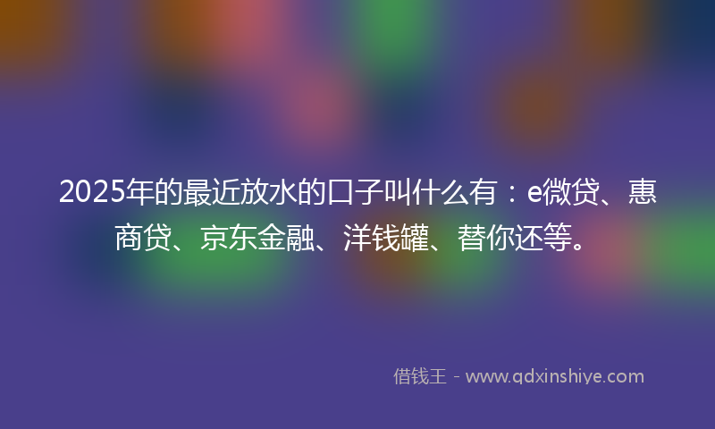 2025年的最近放水的口子叫什么有：e微贷、惠商贷、京东金融、洋钱罐、替你还等。