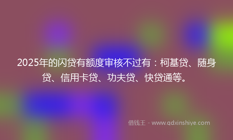 2025年的闪贷有额度审核不过有：柯基贷、随身贷、信用卡贷、功夫贷、快贷通等。
